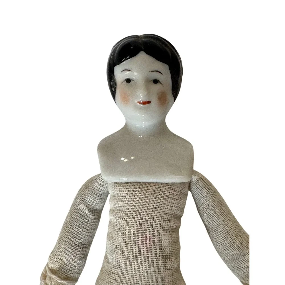 Antique China Head Doll Cloth Body Porcelain Limbs with Bisque Japan Baby Doll